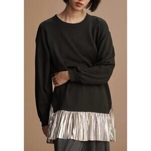 Pilcro‎ NWT XS Metallic Twofer Tunic Blouse Black Sweatshirt Silver Skirt Party